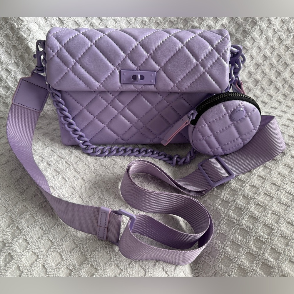 Kurt Geiger Quilted Brixton Lavender Crossbody Bag with Coin Pouch